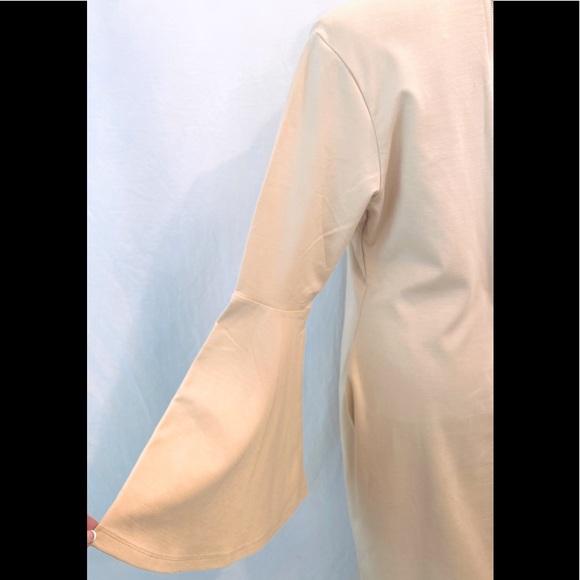 Venus Neutral Color Mock Neck Flair Sleeve Dress - Picture 7 of 13